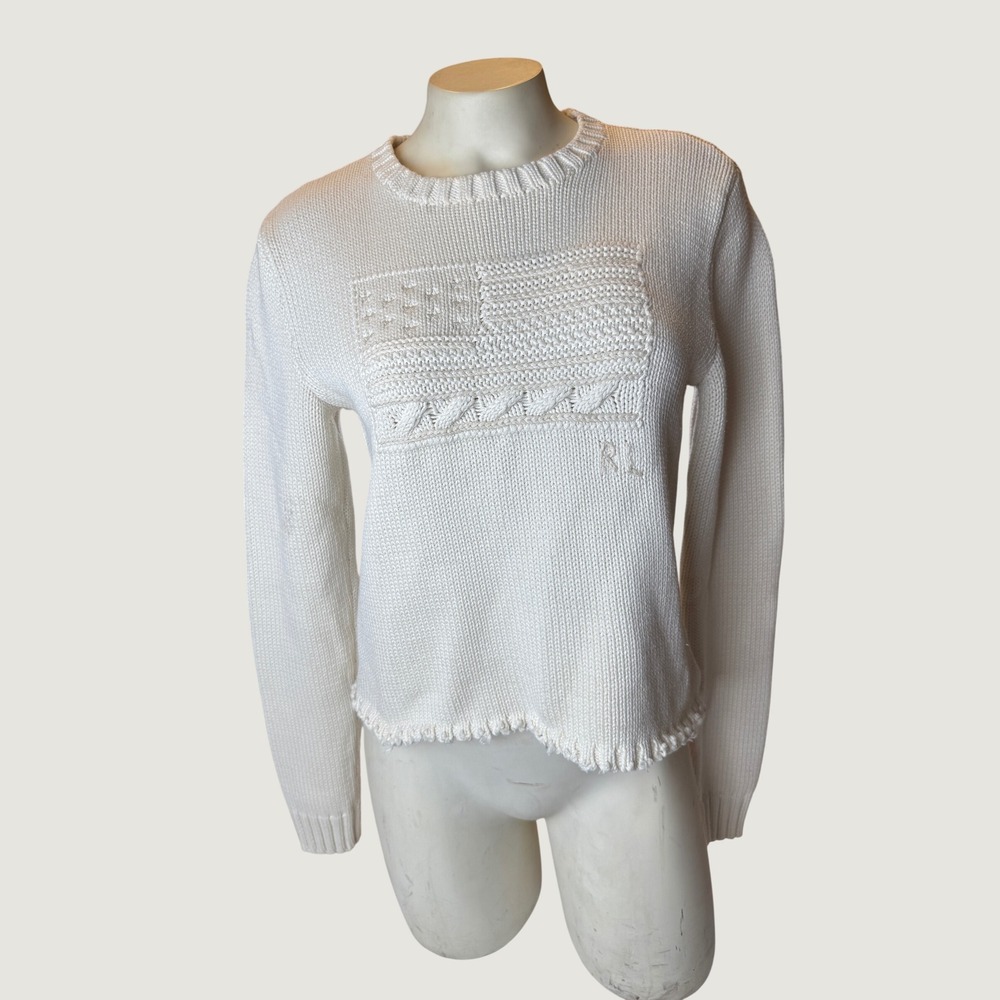 Polo Ralph Lauren Tonal American Flag Distressed Cotton Sweater M